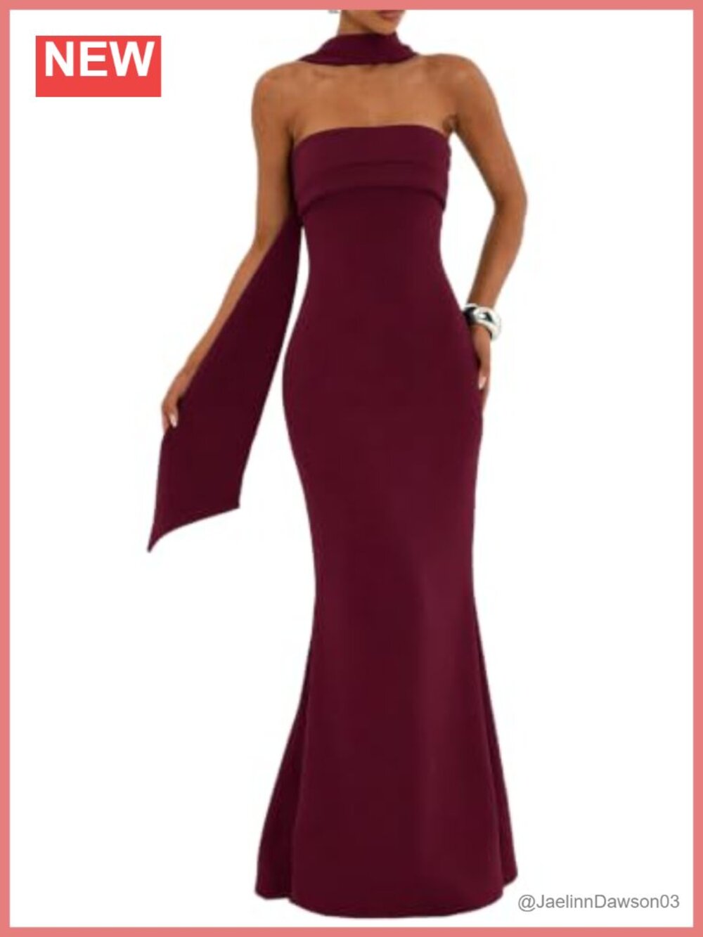 Strapless Bodycon Formal Maxi Dress with Scarf